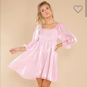 ‘Madly in Love’ Pink Puff Sleeve Babydoll Dress by Red Dress
